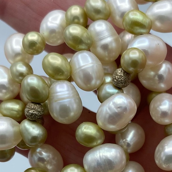 Vintage Light Green Pearls & White Pearls Sterling Silver Clasp Collar Necklace - Picture 11 of 13